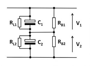 Balancing resistors ensures equal voltages across output capacitors