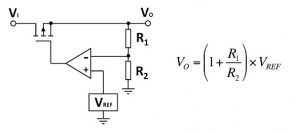 Simplified diagram of a linear series regulator