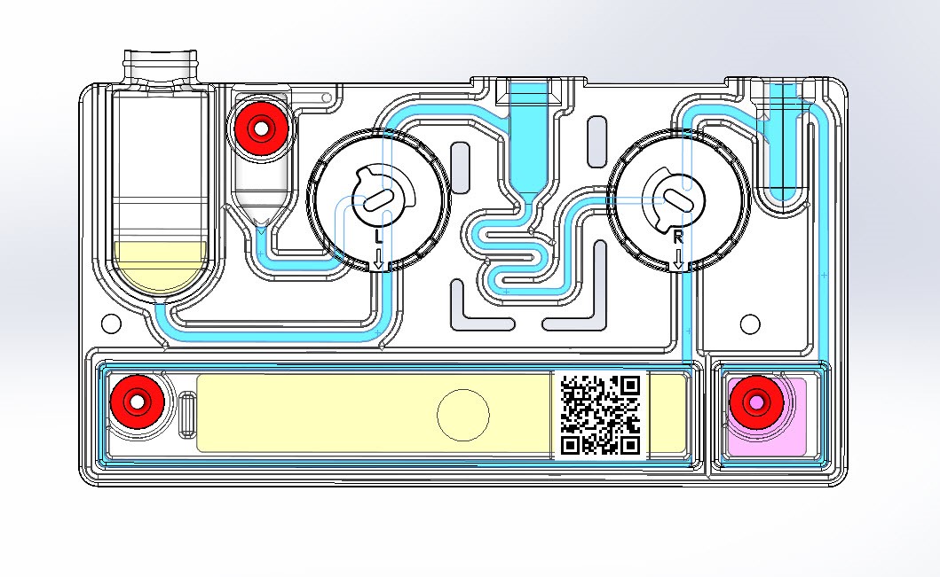 Image depicting the channel way of cartridge (light blue colored) which should be free of impurities