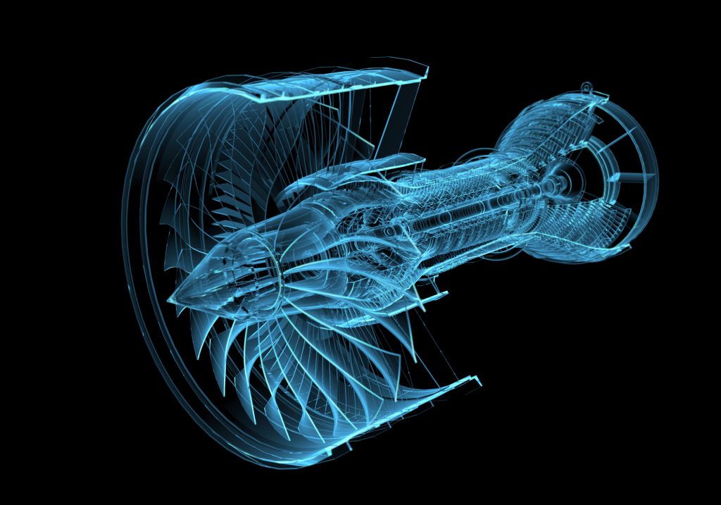 Jet engine turbine (3D xray blue transparent)